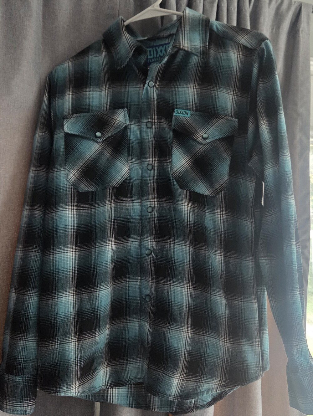 DIXXON Men's Black and Teal Plaid Shirt